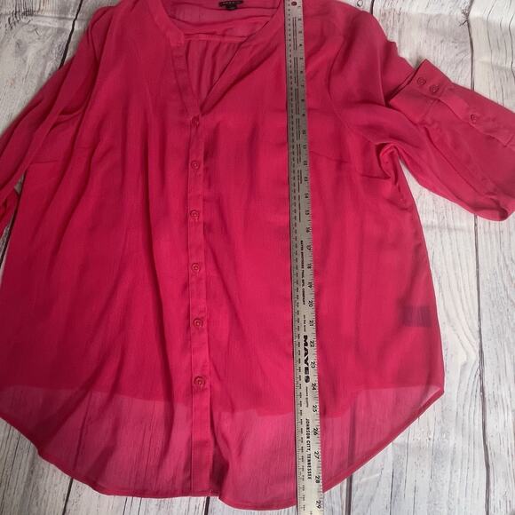 Torrid Chiffon Buton Down Size 1X Long Sleeve Blouse Pink BOHO - Picture 14 of 16
